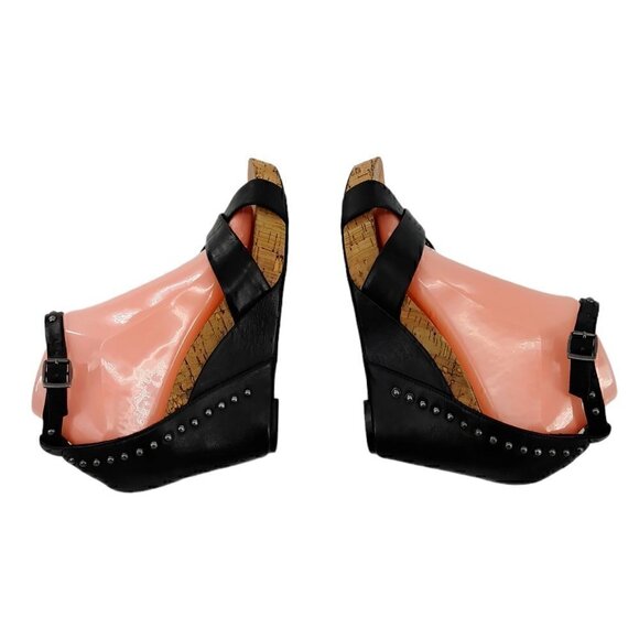 REBA Black Ankle Strap Leather Studded  Sandals - Picture 9 of 12